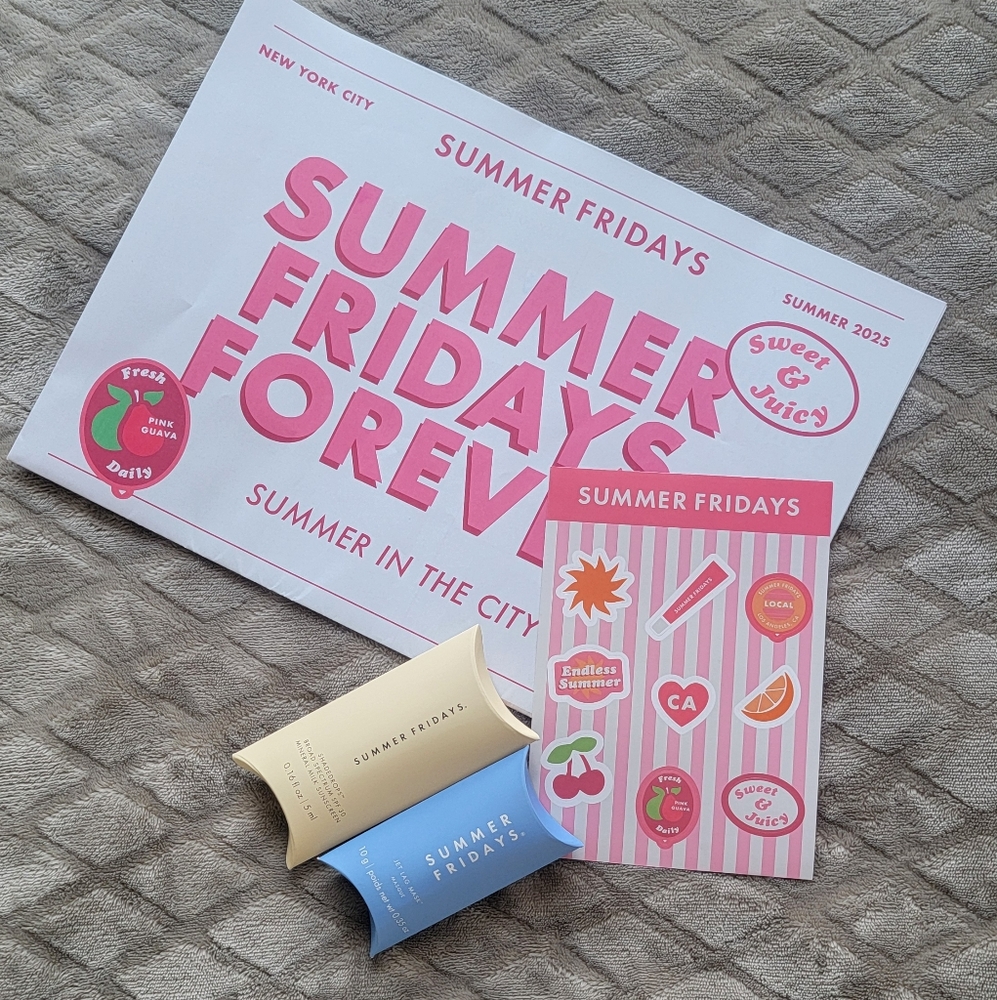 Summer Fridays Bundle -Shadedrops, Jet Lag Mask, stickers, newspaper